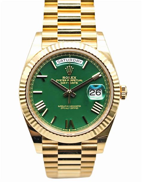 2022 rolex day date green dial|rolex day date 40 18 ct.